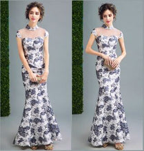 Load image into Gallery viewer, Special Offer~Chinese Style Stand Collar Inky Shading Roses Mermaid Mother of the Bride Dress/Elegant Evening Dress 269