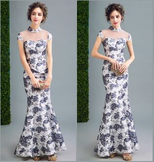 Special Offer~Chinese Style Stand Collar Inky Shading Roses Mermaid Mother of the Bride Dress/Elegant Evening Dress 269