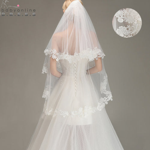 Voile Mariage 1.5M Lace Edge Short Wedding Veil with Comb Two Layers Tulle Bridal Veil Cheap Wedding Accessories Veu de Noiva
