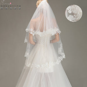 Voile Mariage 1.5M Lace Edge Short Wedding Veil with Comb Two Layers Tulle Bridal Veil Cheap Wedding Accessories Veu de Noiva