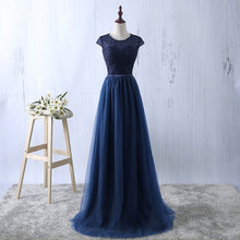 Load image into Gallery viewer, Navy Blue Prom Dress 2020 New Arrive Lace Tulle A-line Formal Long Evening Party Dress