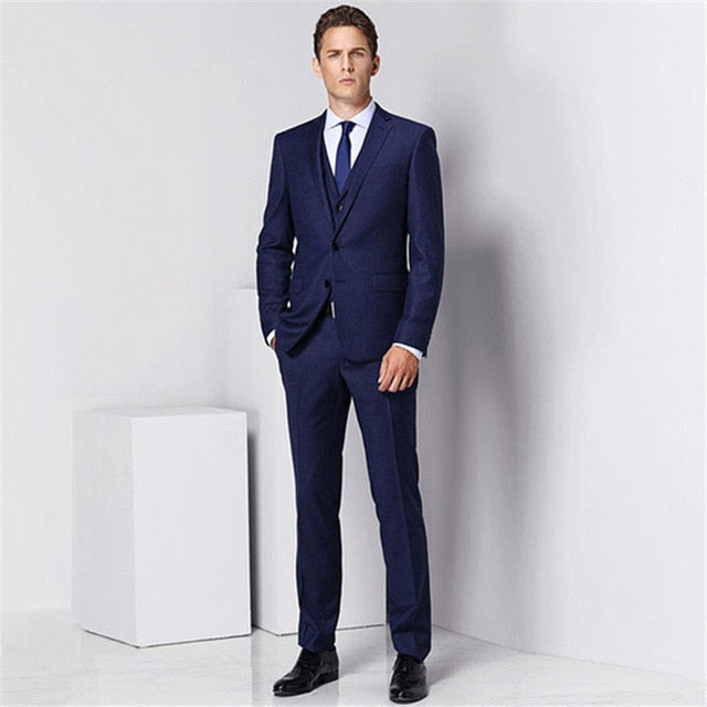 Men's fashion solid color suit three-piece suit (jacket + pants + vest) wedding groom groomsmen dress men's business dress
