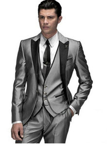 Men's fashion solid color suit three-piece suit (jacket + pants + vest) wedding groom groomsmen dress men's business dress