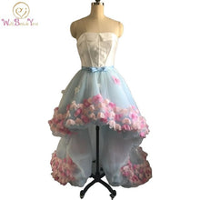 Load image into Gallery viewer, 2020 Flowers Prom Dresses Short Front Long Back Evening Gown Gray Organza Fashion Party Formal Gown for Graduation