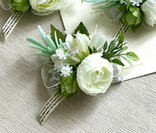 Load image into Gallery viewer, Wrist Corsage White Rose Silk Flower Cuff Bracelets Bridesmaid Buttonhole Boutonniere Flower Marriage Wedding Accessories