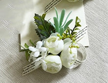 Load image into Gallery viewer, Wrist Corsage White Rose Silk Flower Cuff Bracelets Bridesmaid Buttonhole Boutonniere Flower Marriage Wedding Accessories