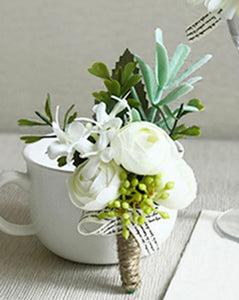 Wrist Corsage White Rose Silk Flower Cuff Bracelets Bridesmaid Buttonhole Boutonniere Flower Marriage Wedding Accessories
