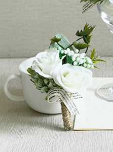 Wrist Corsage White Rose Silk Flower Cuff Bracelets Bridesmaid Buttonhole Boutonniere Flower Marriage Wedding Accessories