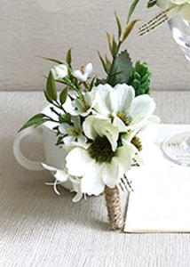 Wrist Corsage White Rose Silk Flower Cuff Bracelets Bridesmaid Buttonhole Boutonniere Flower Marriage Wedding Accessories