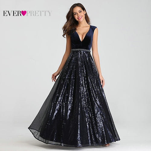 Evening Dresses Long Ever Pretty EP07840 Sexy Deep V-neck Beading Sequined Sparkle New Formal Party Gowns 2020 Abendkleider
