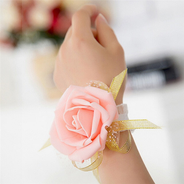 1Pc  Hand Flower Bridesmaid Silk Rose Wrist Flowers For Wedding Bride Wrist Flowers Event Supplies Decoration