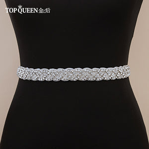 TOPQUEEN S2020 Women's Rhinestones Handmade Belt Wedding Dress Belt Accessories Marriage Bridal Sashes Can Customize Any Size