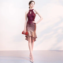 Load image into Gallery viewer, New Women Halter Elegant Sequin Prom Dress Short Front Long Back Sparkle Party Dress