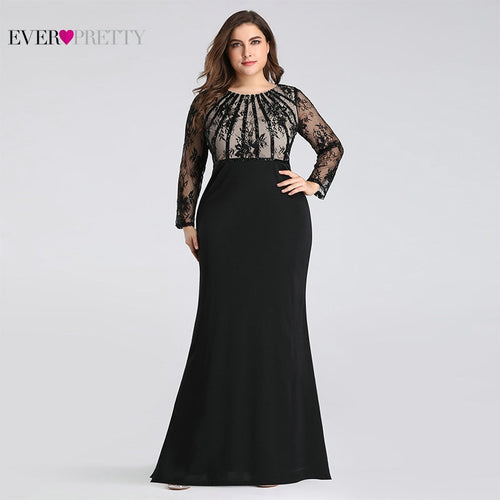 Plus Size Evening Dresses Long 2020 Ever Pretty Elegant Mermaid Lace Full Sleeve O-neck Robe De Soiree New Wedding Guest Gowns