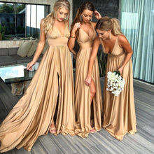 Load image into Gallery viewer, Robe demoiselle d&#39;honneur Sexy Slit Champagne Gold Bridemaid Dresses Long 2020 Chiffon V Neck Formal Prom Party Gown
