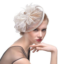 Load image into Gallery viewer, Bridal Wedding Hat Fascinator Feather Mesh Party Cocktail Headdress Hair Flowers New gai