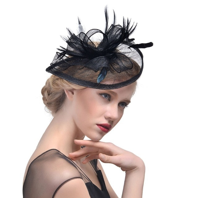 Bridal Wedding Hat Fascinator Feather Mesh Party Cocktail Headdress Hair Flowers New gai