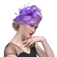 Load image into Gallery viewer, Bridal Wedding Hat Fascinator Feather Mesh Party Cocktail Headdress Hair Flowers New gai