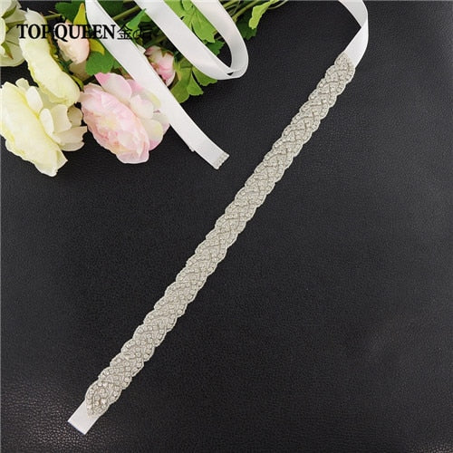 TOPQUEEN S2020 Women's Rhinestones Handmade Belt Wedding Dress Belt Accessories Marriage Bridal Sashes Can Customize Any Size