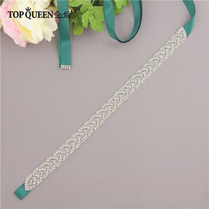 TOPQUEEN S2020 Women's Rhinestones Handmade Belt Wedding Dress Belt Accessories Marriage Bridal Sashes Can Customize Any Size