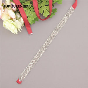 TOPQUEEN S2020 Women's Rhinestones Handmade Belt Wedding Dress Belt Accessories Marriage Bridal Sashes Can Customize Any Size