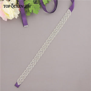 TOPQUEEN S2020 Women's Rhinestones Handmade Belt Wedding Dress Belt Accessories Marriage Bridal Sashes Can Customize Any Size