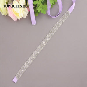 TOPQUEEN S2020 Women's Rhinestones Handmade Belt Wedding Dress Belt Accessories Marriage Bridal Sashes Can Customize Any Size