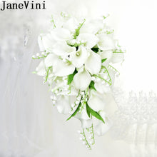 Load image into Gallery viewer, White Waterfall Wedding Bouquet Artificial Calla Lily of the Valley Blue Flowers Bridal Support Bouquets Flores Novia