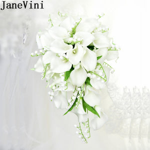 White Waterfall Wedding Bouquet Artificial Calla Lily of the Valley Blue Flowers Bridal Support Bouquets Flores Novia