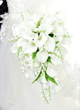 Load image into Gallery viewer, White Waterfall Wedding Bouquet Artificial Calla Lily of the Valley Blue Flowers Bridal Support Bouquets Flores Novia