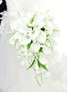 White Waterfall Wedding Bouquet Artificial Calla Lily of the Valley Blue Flowers Bridal Support Bouquets Flores Novia