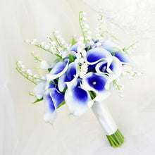 Load image into Gallery viewer, White Waterfall Wedding Bouquet Artificial Calla Lily of the Valley Blue Flowers Bridal Support Bouquets Flores Novia