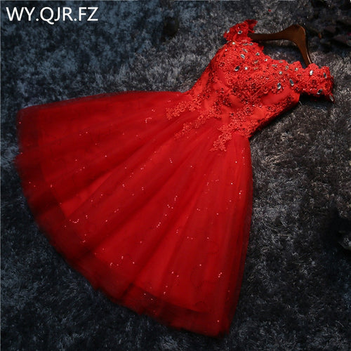 LYG-A5#Drill new lace up red white lace up short wedding party prom dress 2020 wholesale bride marry Bridesmaid Dresses girl