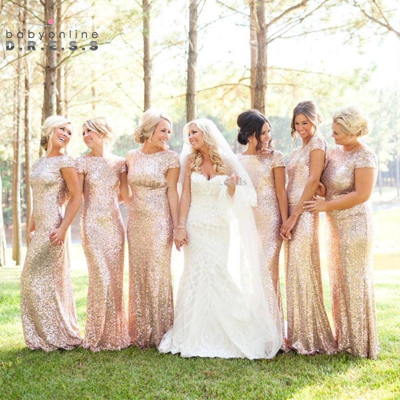 Fashion Reflective Dress Rose Gold Sequined Bridesmaid Dresses 2020 Mermaid Dress for Wedding Party Robe Demoiselle D'honneur