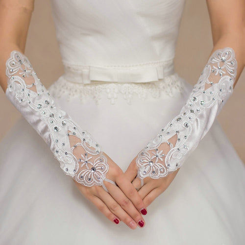 Free Shipping 2020 Bridal Gloves Applqiue with Rhinestone Fingerless Gloves Wedding Gloves