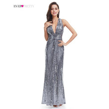 Load image into Gallery viewer, Evening Dress Sparkle Ever Pretty Long Deep V-Neck 2019 Natural Waist EP07109GY Mesh Cross Back Shiny Sequin Evening Dress Gowns