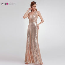 Load image into Gallery viewer, Evening Dress Sparkle Ever Pretty Long Deep V-Neck 2019 Natural Waist EP07109GY Mesh Cross Back Shiny Sequin Evening Dress Gowns