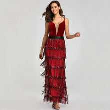 Load image into Gallery viewer, Sequins Tassel Sexy Long Prom Dress Elegant V-neck Party Dress