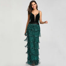 Load image into Gallery viewer, Sequins Tassel Sexy Long Prom Dress Elegant V-neck Party Dress