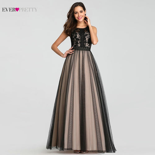 Evening Dresses Long Ever Pretty EZ07788 Sexy A-line Tulle Sleeveless Lace Wedding Guest Gowns Cheap Blush Long Formal Gowns