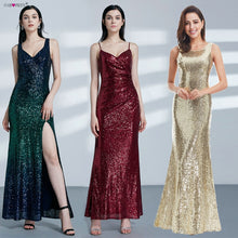 Load image into Gallery viewer, Gold Long Evening Dress Ever Pretty Back Cowl Neck EP07110GD Shine Sequin Sparkle Elegant Women 2019 Evening Party Gowns