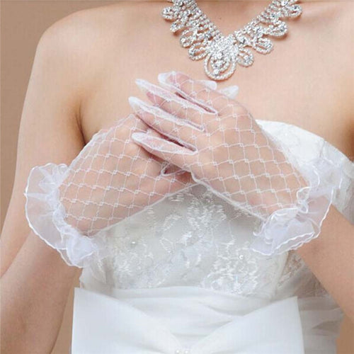 3 Color Bride Wedding Gloves Beige Short Design Lace Gauze Transparent Women Gloves 2018 UV-Proof Summer Women Fishnet Mitten R5