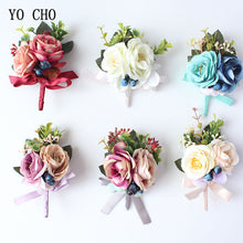 Load image into Gallery viewer, Silk Roses Wedding Wrist Corsages Boutonnieres Flowers White Bridal Hand Flowers Groom Man Buttonhole Marriage Supplies A