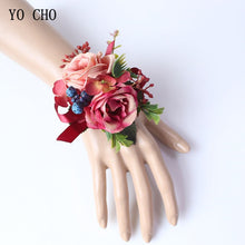Load image into Gallery viewer, Silk Roses Wedding Wrist Corsages Boutonnieres Flowers White Bridal Hand Flowers Groom Man Buttonhole Marriage Supplies A