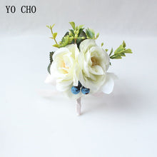 Load image into Gallery viewer, Silk Roses Wedding Wrist Corsages Boutonnieres Flowers White Bridal Hand Flowers Groom Man Buttonhole Marriage Supplies A