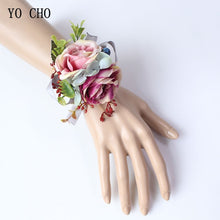 Load image into Gallery viewer, Silk Roses Wedding Wrist Corsages Boutonnieres Flowers White Bridal Hand Flowers Groom Man Buttonhole Marriage Supplies A