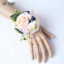 Load image into Gallery viewer, Silk Roses Wedding Wrist Corsages Boutonnieres Flowers White Bridal Hand Flowers Groom Man Buttonhole Marriage Supplies A