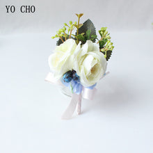 Load image into Gallery viewer, Silk Roses Wedding Wrist Corsages Boutonnieres Flowers White Bridal Hand Flowers Groom Man Buttonhole Marriage Supplies A