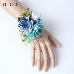 Silk Roses Wedding Wrist Corsages Boutonnieres Flowers White Bridal Hand Flowers Groom Man Buttonhole Marriage Supplies A