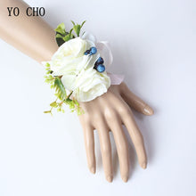 Load image into Gallery viewer, Silk Roses Wedding Wrist Corsages Boutonnieres Flowers White Bridal Hand Flowers Groom Man Buttonhole Marriage Supplies A